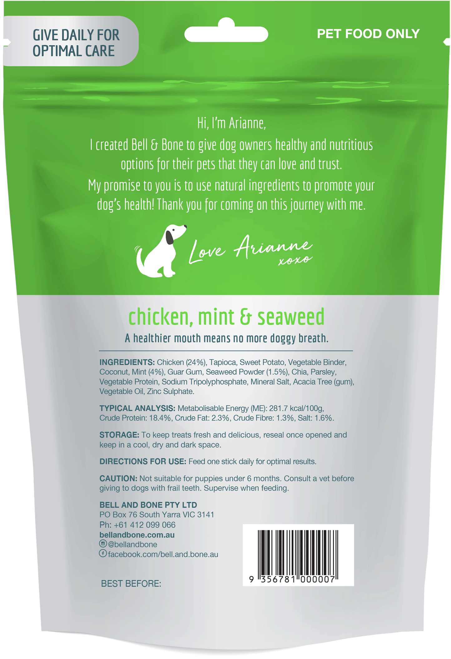 Bell & Bone Dental Sticks - Chicken, Mint & Seaweed (Multiple Sizes) - Petzyo