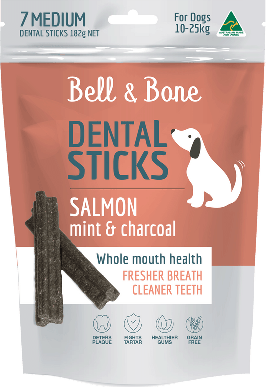 Bell and Bone Dental Sticks - Salmon, Mint and Charcoal (Multiple Sizes) - Petzyo