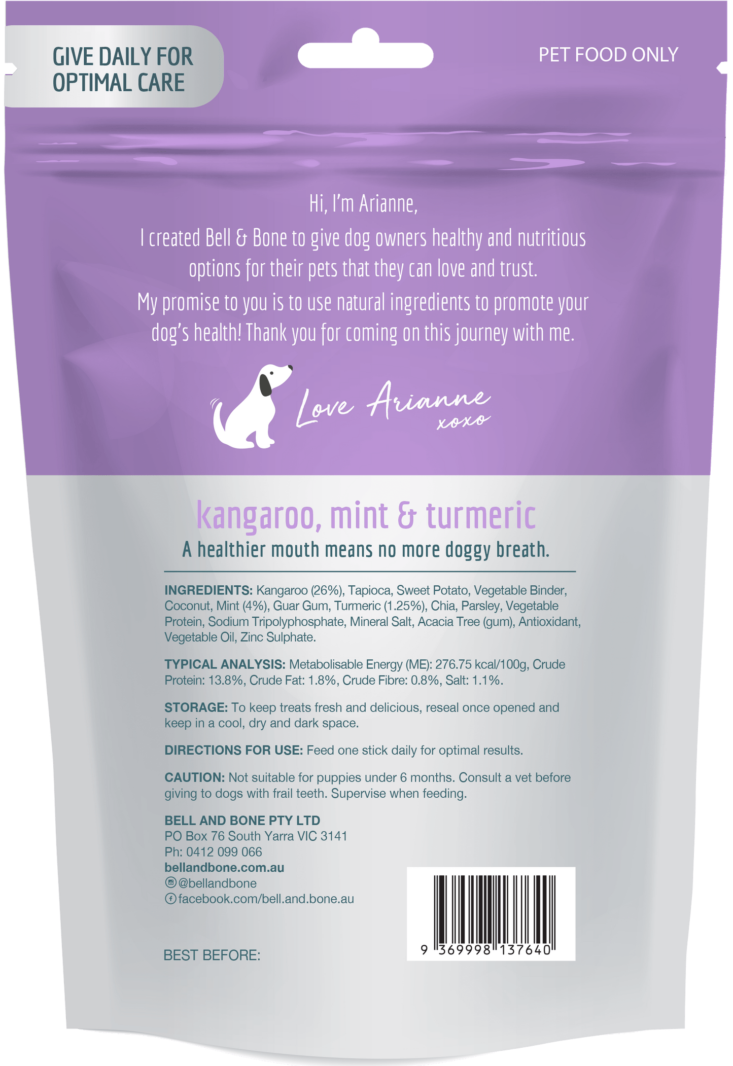 Bell & Bone Dental Sticks - Kangaroo, Mint & Turmeric (Multiple Sizes) - Petzyo