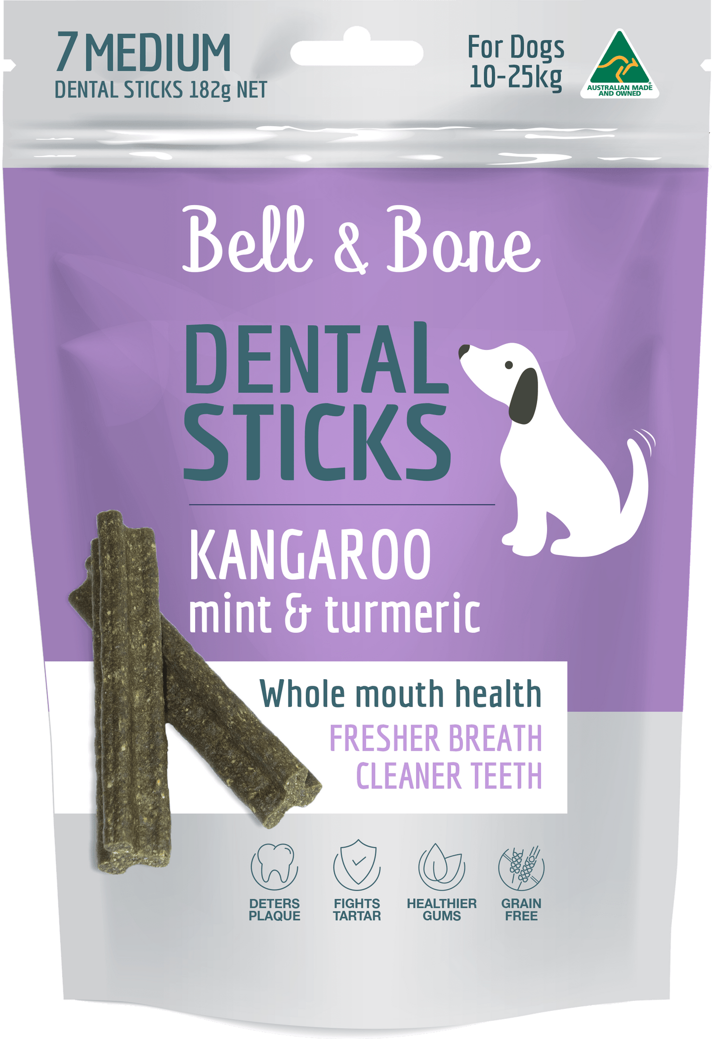 Bell & Bone Dental Sticks - Kangaroo, Mint & Turmeric (Multiple Sizes) - Petzyo