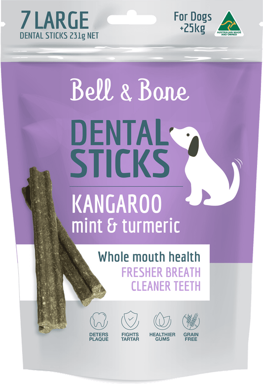 Bell & Bone Dental Sticks - Kangaroo, Mint & Turmeric (Multiple Sizes) - Petzyo