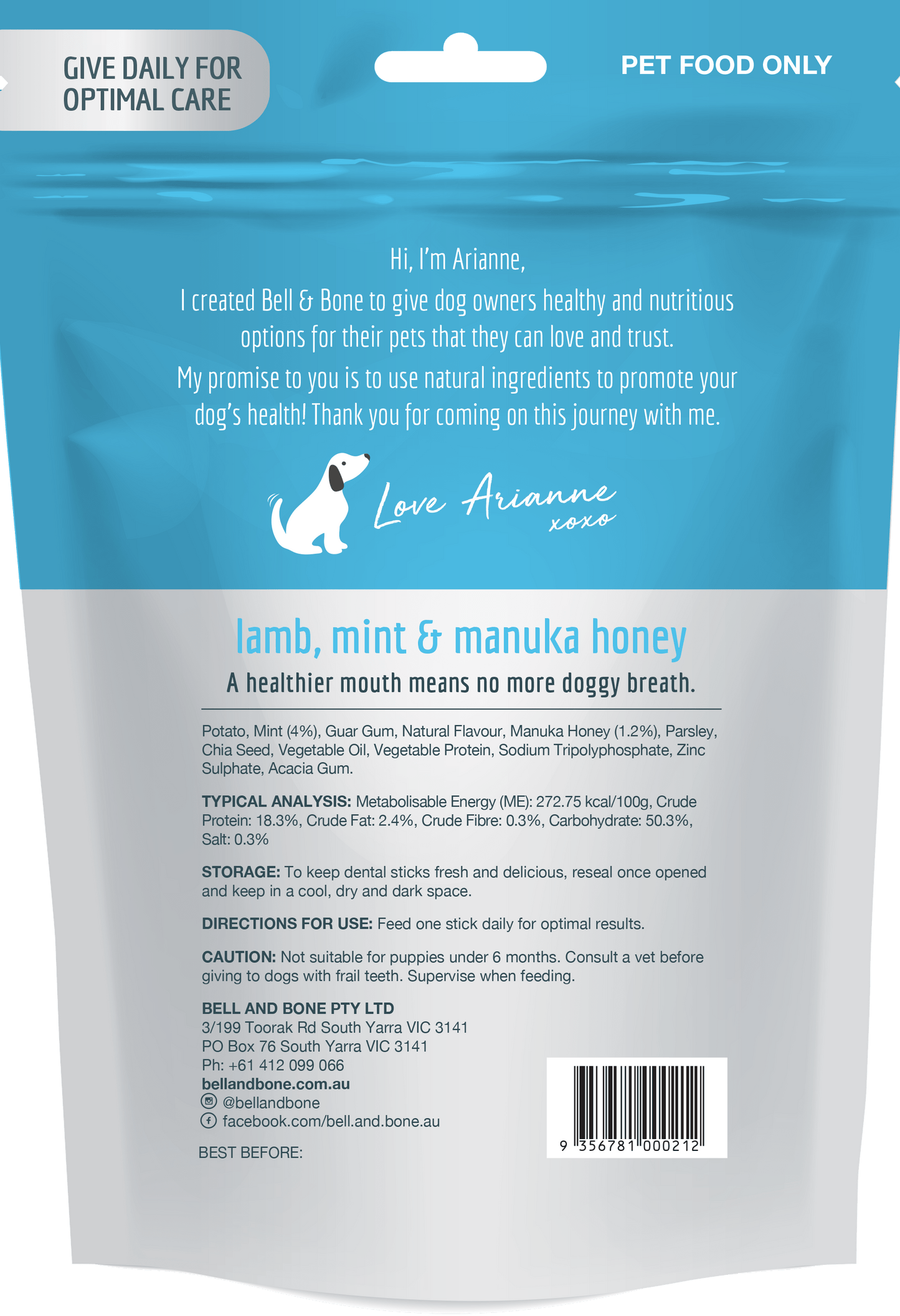 Bell and Bone Dental - Lamb, Mint, and Manuka Honey