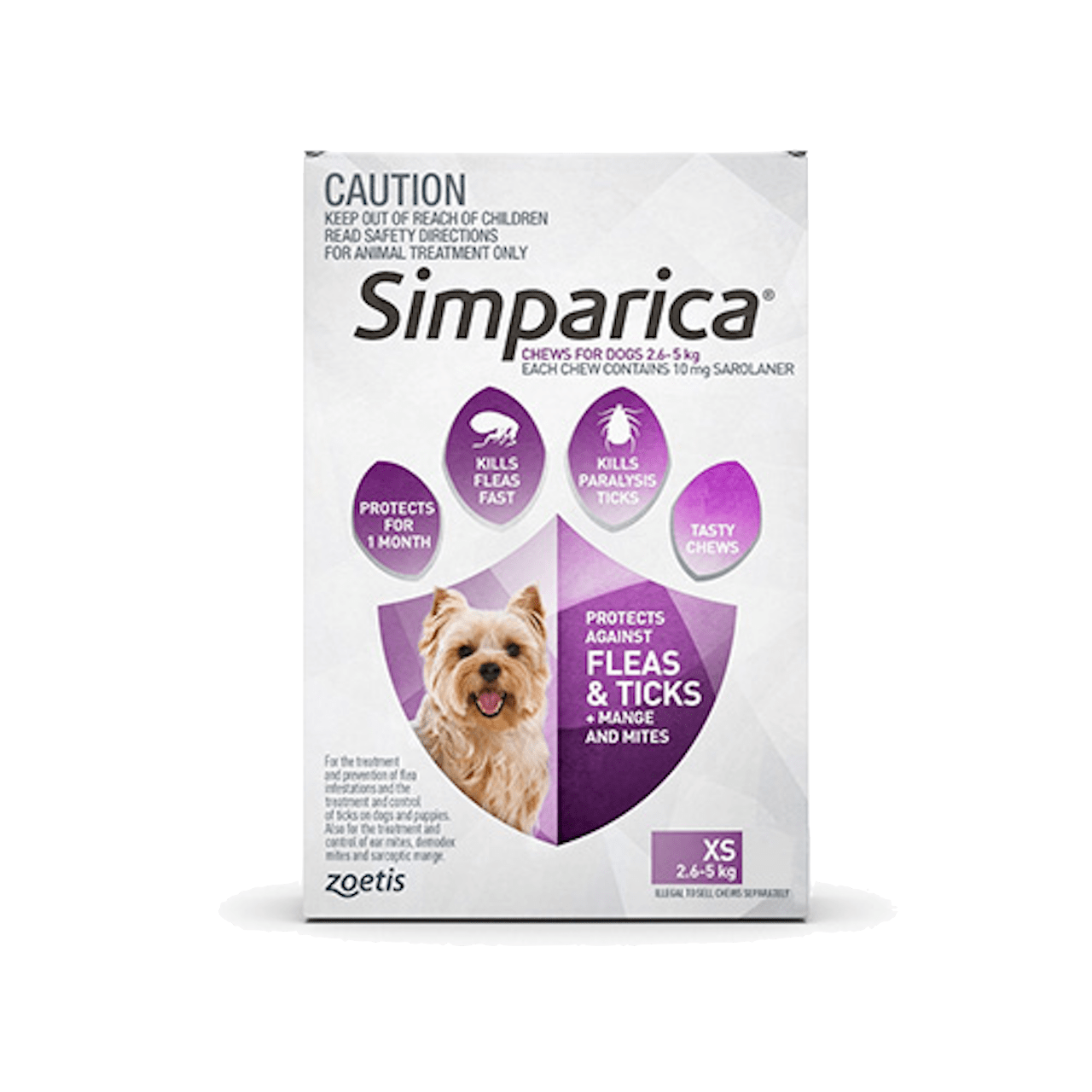 Simparica - Extra Small 2.6-5Kg - 3's (Purple) - Petzyo