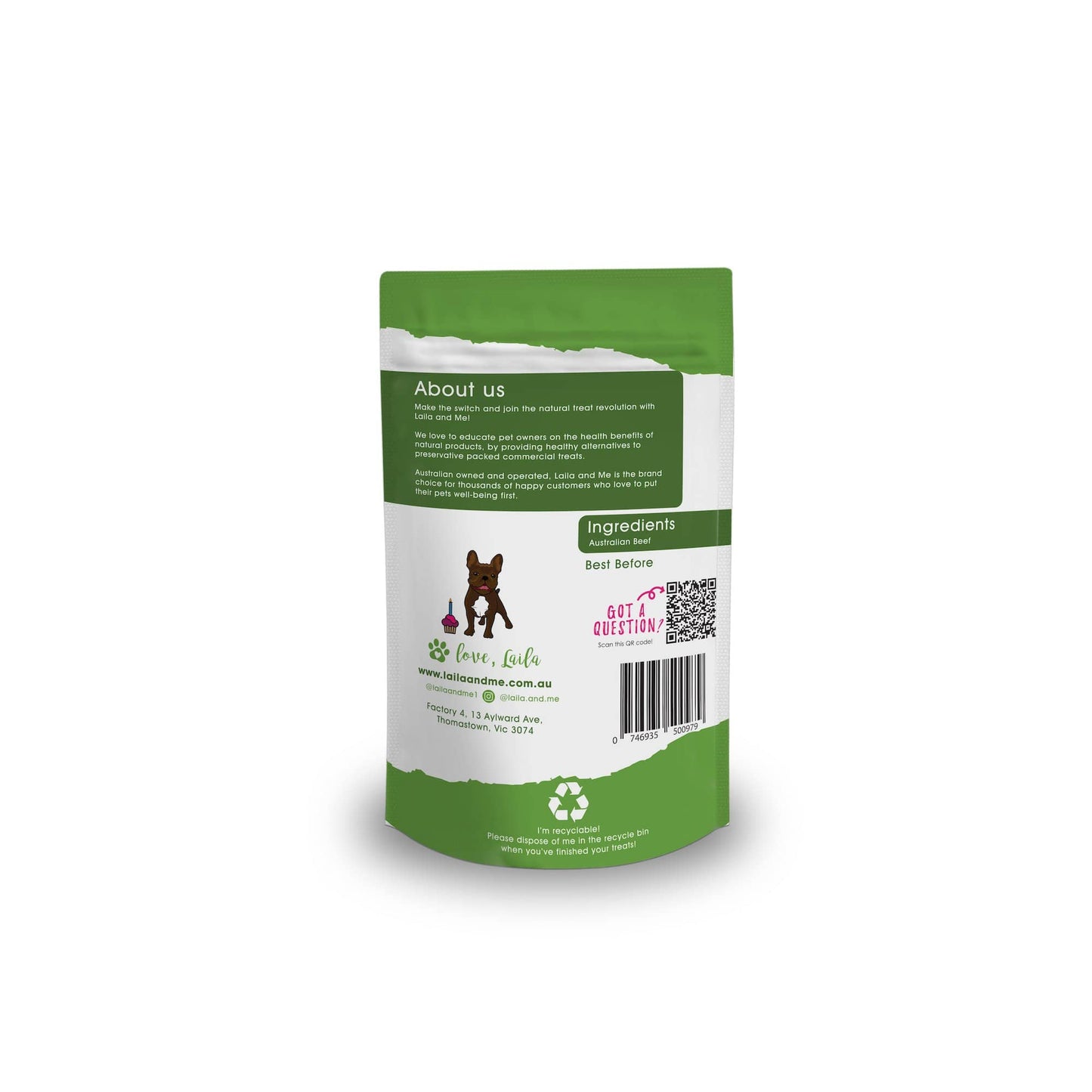 Back view of Laila & Me Freeze Dried Raw - Beef 60g