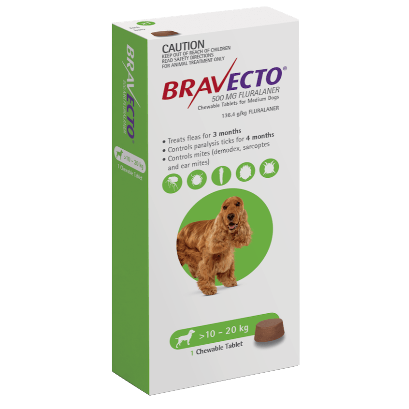 Bravecto Medium Dog Green 10-20kg 1-Pack - Petzyo