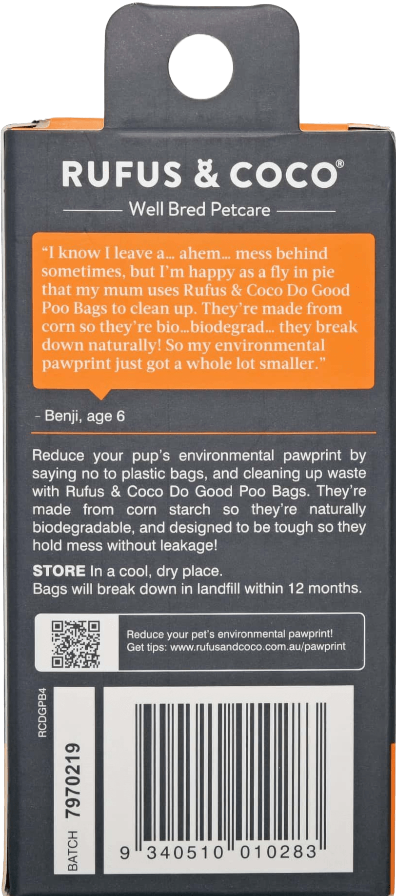 Back view of Rufus & Coco Do Good Dog Poo Bags
