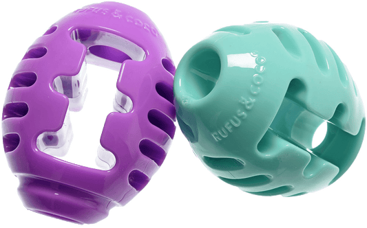 Rufus & Coco Football: Treat Me Toy Purple and Mint Green Colours