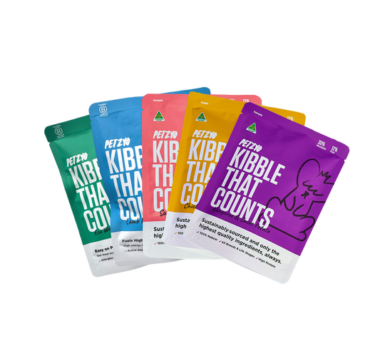5x ~ 100g of Kibble That Counts - Kangaroo, Chicken, Salmon, Eco Woofer and Lamb