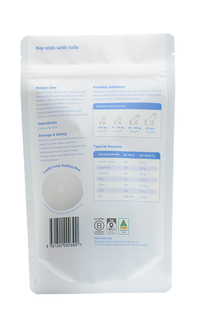 Petzyo One Lamb Lung Puffs 50g