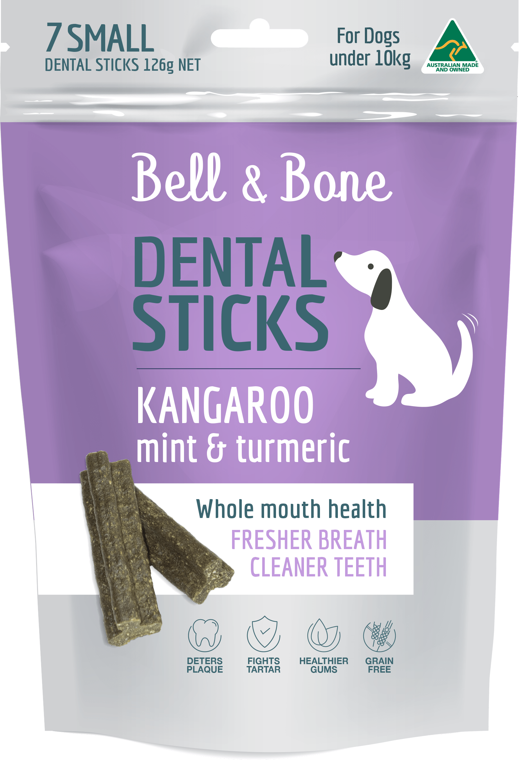 Bell & Bone Dental Sticks - Kangaroo, Mint & Turmeric (Multiple Sizes) - Petzyo