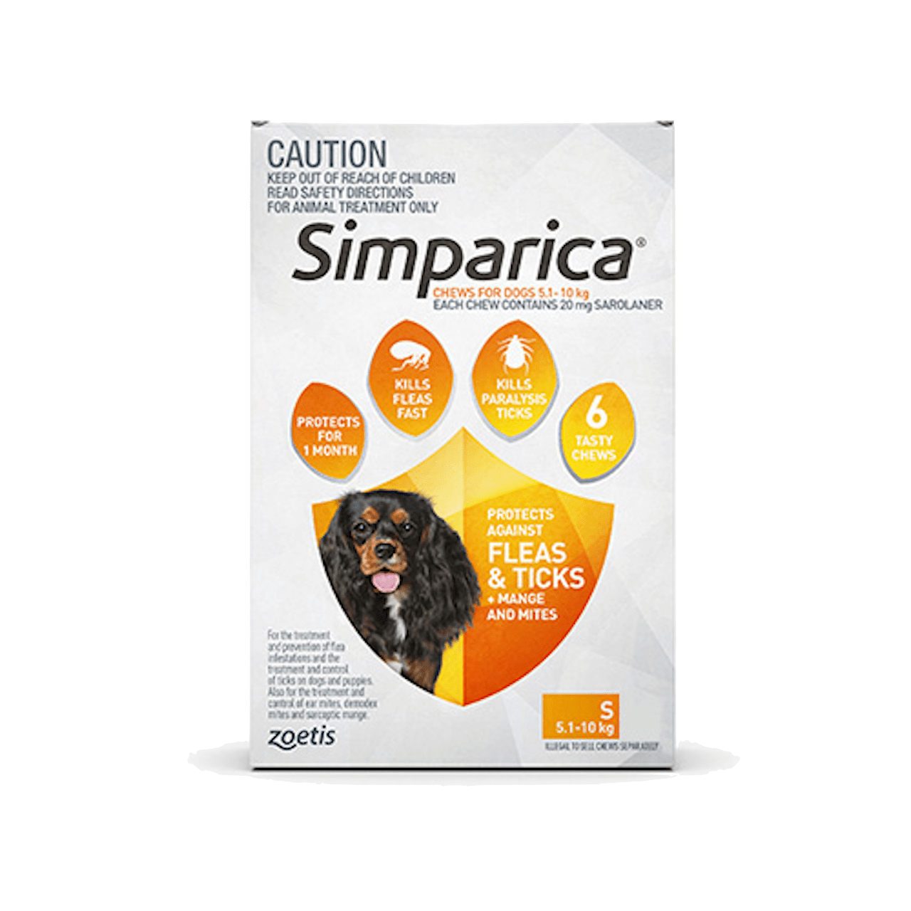 Simparica Treatment - Small 5.1-10Kg - 3's (Orange) - Petzyo