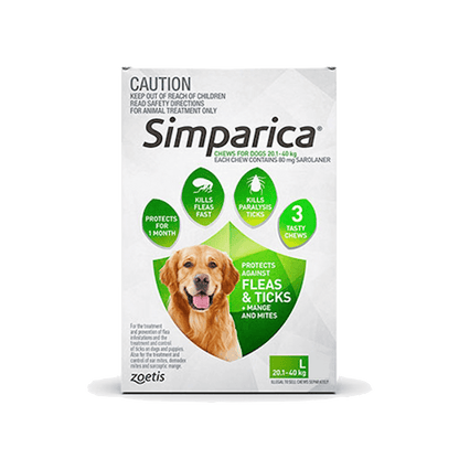 Simparica Treatment - Large 20.1-40Kg - 3's (Green) - Petzyo