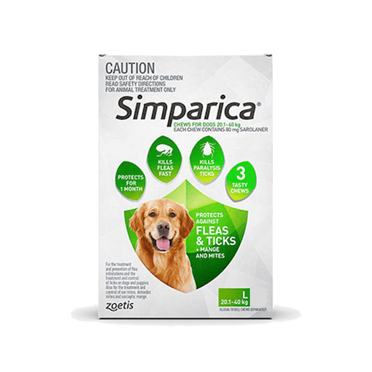 Simparica Treatment - Large 20.1-40Kg - 3's (Green) - Petzyo